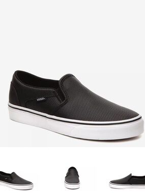 Vans Black Perforated Slip-On Loafers with White Sole